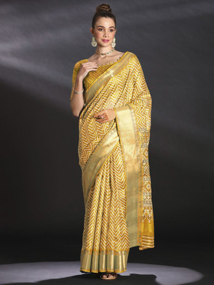 Anouk Rustic Printed Chinnalapattu Art Silk Saree(Mustard)