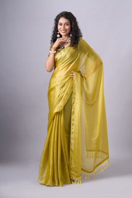 Virendra Textiles Solid/Plain Bollywood Chiffon Saree(Gold)