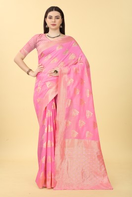NENCY FASHION Self Design Banarasi Pure Cotton Saree(Pink)
