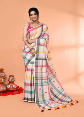 Mondal Hanloom Checkered, Woven Handloom Pure Cotton Saree(Multicolor)