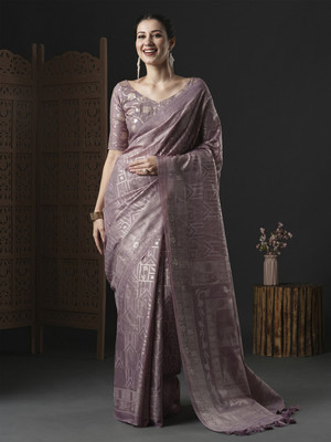 Tasrika Embellished Bollywood Cotton Blend Saree(Purple)
