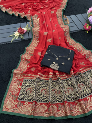 KHRITI FAB Embroidered Chanderi Pure Silk Saree(Red)