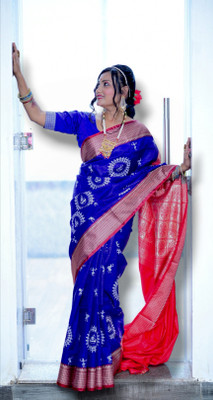 HouseOfCommon Embroidered Sambalpuri Satin Saree(Black)