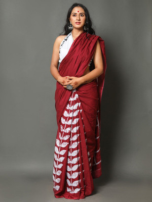 VD Creations Floral Print Daily Wear Pure Cotton Saree(Maroon)