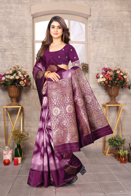 SIDDHESHWAR Self Design Assam Silk Lycra Blend Saree(Purple)