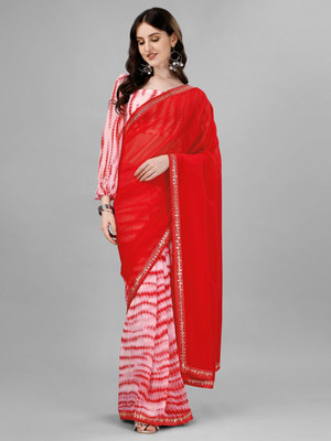 Glamour Hub Ombre Bollywood Georgette, Chiffon Saree(Red)