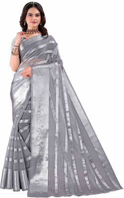 AKHAND ANAND CREATION Embroidered Jamdani Organza Saree(Grey)