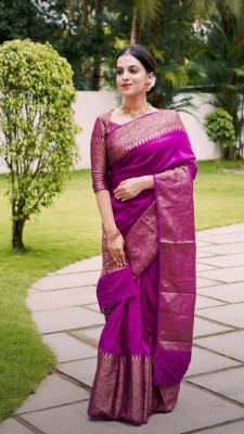 limdo Embellished, Woven, Self Design Banarasi Organza, Silk Blend Saree(Pink)