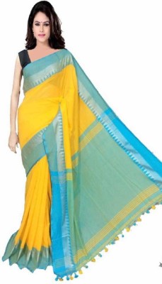 BongSaree Solid/Plain Narayanpet Handloom Pure Cotton Saree(Yellow)