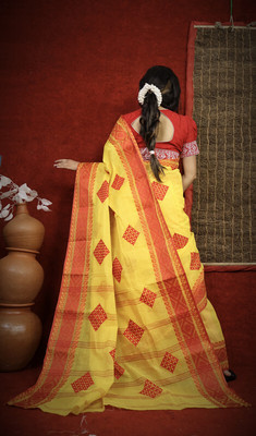 Happy Creation Striped Tant Cotton Blend Saree(Multicolor)