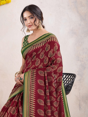 Tasrika Printed Kalamkari Chanderi Saree(Red)