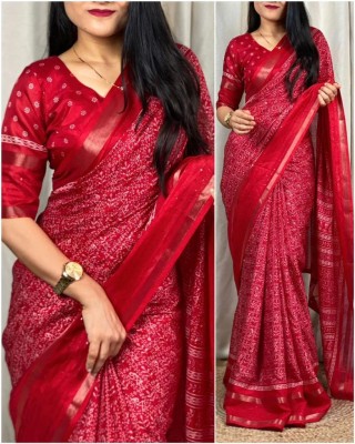 KRENIW Woven, Printed Bollywood Cotton Silk, Pure Silk Saree(Red)