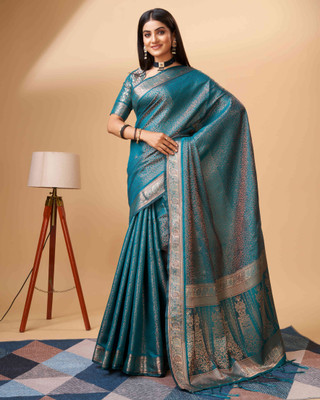 PHEASANT Woven, Embellished Banarasi Pure Silk Saree(Light Green)