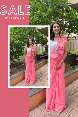 LDCN Self Design Bollywood Georgette Saree(Pink)