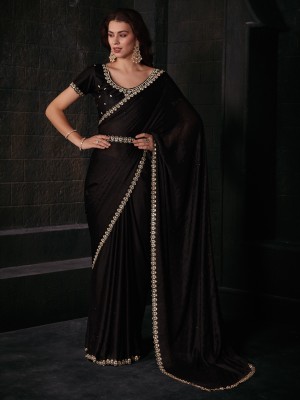 Sareemall Embellished Bollywood Silk Blend Saree(Black)