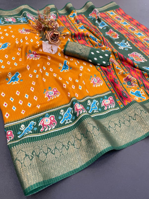 Sperova Printed Banarasi Jacquard Saree(Yellow)