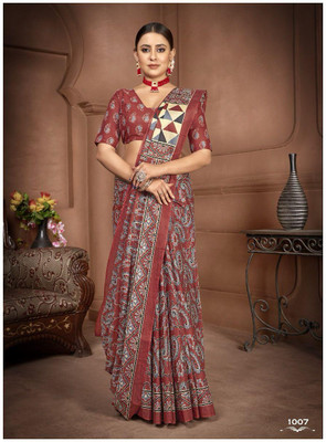 JASU CREATION Printed Handloom Pure Cotton Saree(Red)