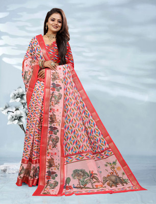 Gajal Printed Daily Wear Pure Cotton, Cotton Linen Saree(Pink)