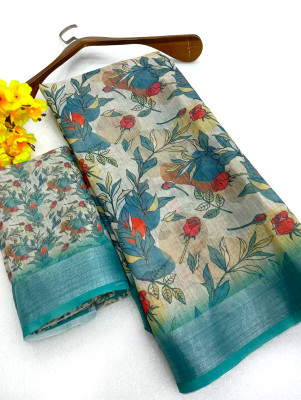 Gajal Self Design Bollywood Linen Saree(Blue)