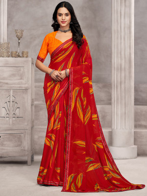 Divastri Floral Print, Geometric Print, Digital Print, Printed Bollywood Chiffon Saree(Red)