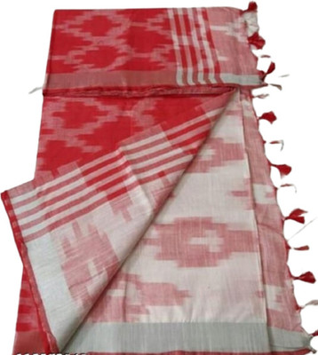 Manikant Handloom Printed Garad Cotton Silk Saree(White, Red)