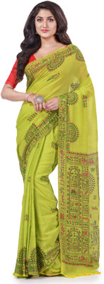 TANTLOOM Printed Handloom Handloom Pure Cotton Saree(Green)