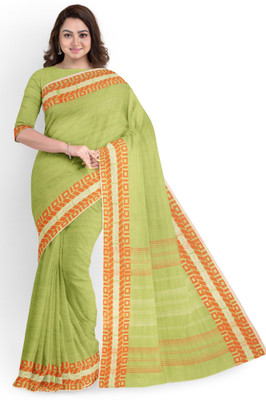Biswa Bangla Self Design Handloom Cotton Blend Saree(Green)