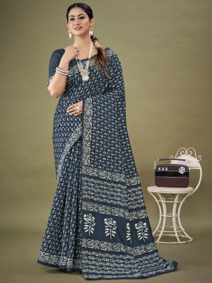 Divastri Printed Chanderi Art Silk Saree(Dark Blue)