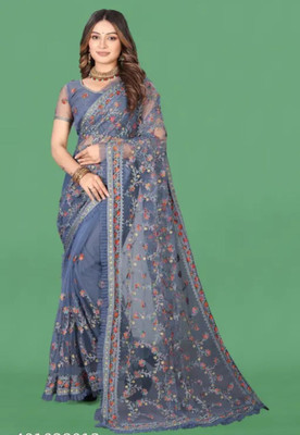 NIYANTAKSH Embroidered Bollywood Net Saree(Grey)