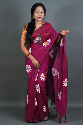 cloud vastra Printed Handloom Pure Cotton Saree(Multicolor)