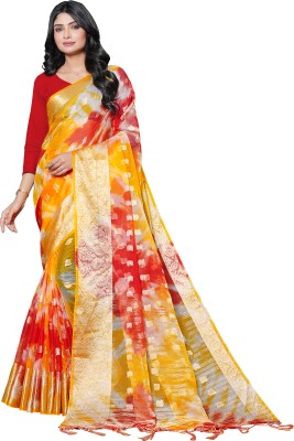 KOTHARI SBT Printed Bandhani Organza Saree(Red)