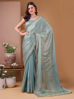 SHRIMORI Embellished Bollywood Chanderi, Art Silk Saree(Light Blue)