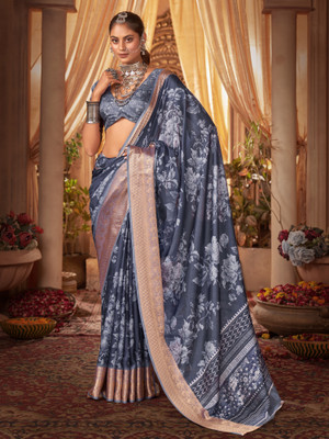 Sareemall Printed Madurai Tussar Silk Saree(Grey)