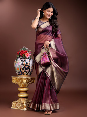 Tasrika Woven Kanjivaram Organza Saree(Purple)
