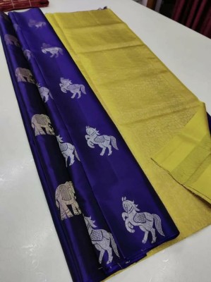 vinayak fashion Woven, Solid/Plain Kanjivaram Art Silk Saree(Blue)