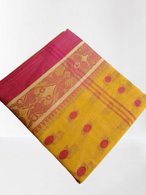 Bikash Dutta Fashion Self Design Tant Pure Cotton Saree(Green, Yellow)