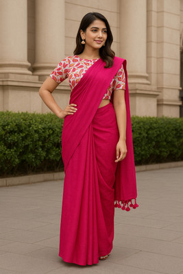 TARAMAACREATION Solid/Plain Handloom Handloom Pure Cotton Saree(Pink)