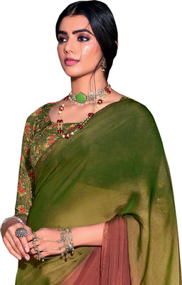 Akhilam Embroidered Bollywood Chiffon Saree(Dark Green)
