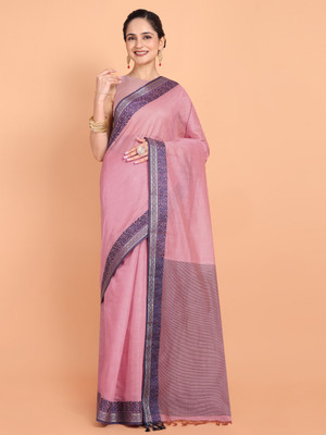 M.S.RETAIL Solid/Plain, Woven Handloom Cotton Linen Saree(Pink)