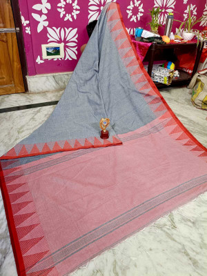 BDF Bikash Dutta Fashion Printed Handloom Cotton Silk Saree(Grey, Pink)