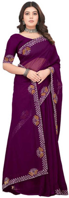 MAA AMBEY Embroidered Bollywood Chiffon Saree(Purple)