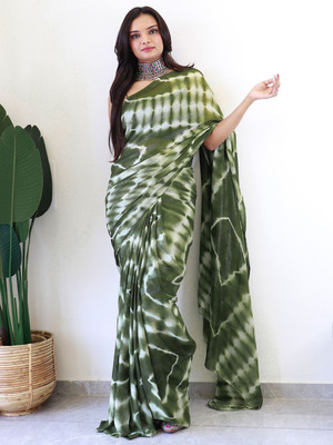 Anouk Rustic Dyed Pre Draped Saree Georgette Saree(Light Green)