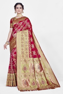 AAGIRI Woven Kanjivaram Jacquard Saree(Purple, Green)