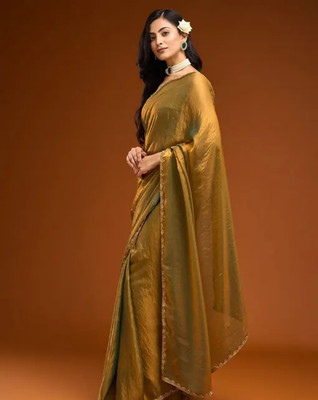 fenil creation Solid/Plain Bollywood Silk Blend Saree(Yellow)