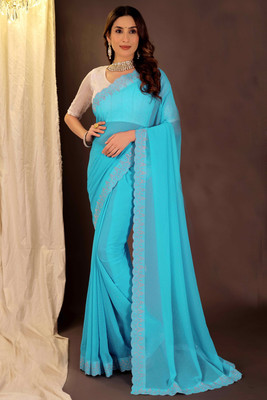 Suali Embroidered Bollywood Georgette Saree(Light Blue)