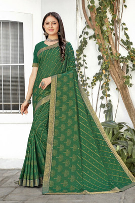 AVANTIKA FASHION Woven, Embellished, Dyed, Printed Bollywood Pure Silk, Art Silk Saree(Green)