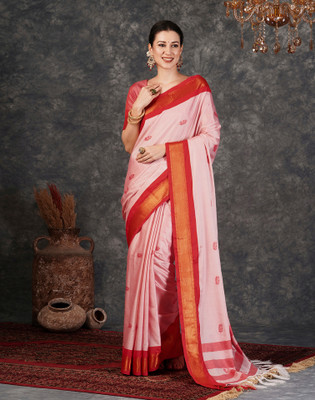 Sangria Woven, Embellished, Self Design Banarasi Silk Blend Saree(Pink, Red)