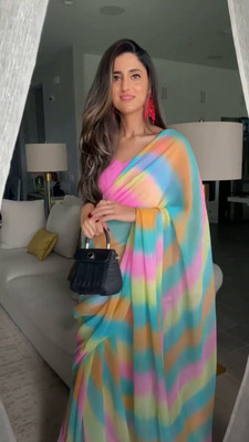 Sonika Striped Bollywood Georgette Saree(Multicolor)
