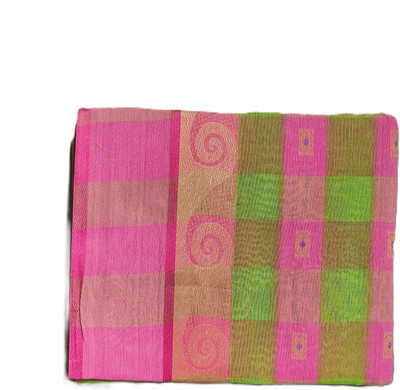 Charvi Color Block Tant Pure Cotton Saree(Green, Pink)