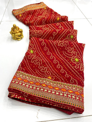 PADMAVATI SAREES Printed Bandhani Georgette Saree(Red)